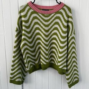 Pink & Green Wavy Squiggle Sweater - Size Large